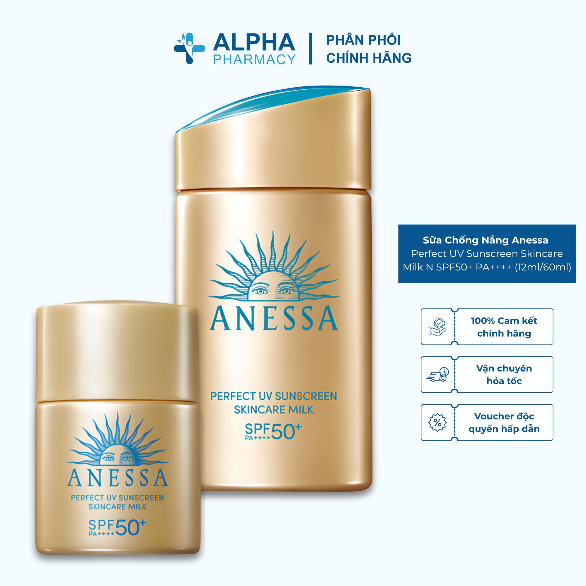 Sữa Chống Nắng Anessa Perfect UV Sunscreen Skincare Milk N SPF50+ PA++++ Dưỡng Da Kiềm Dầu - 12ml/60ml (Bản Mới)