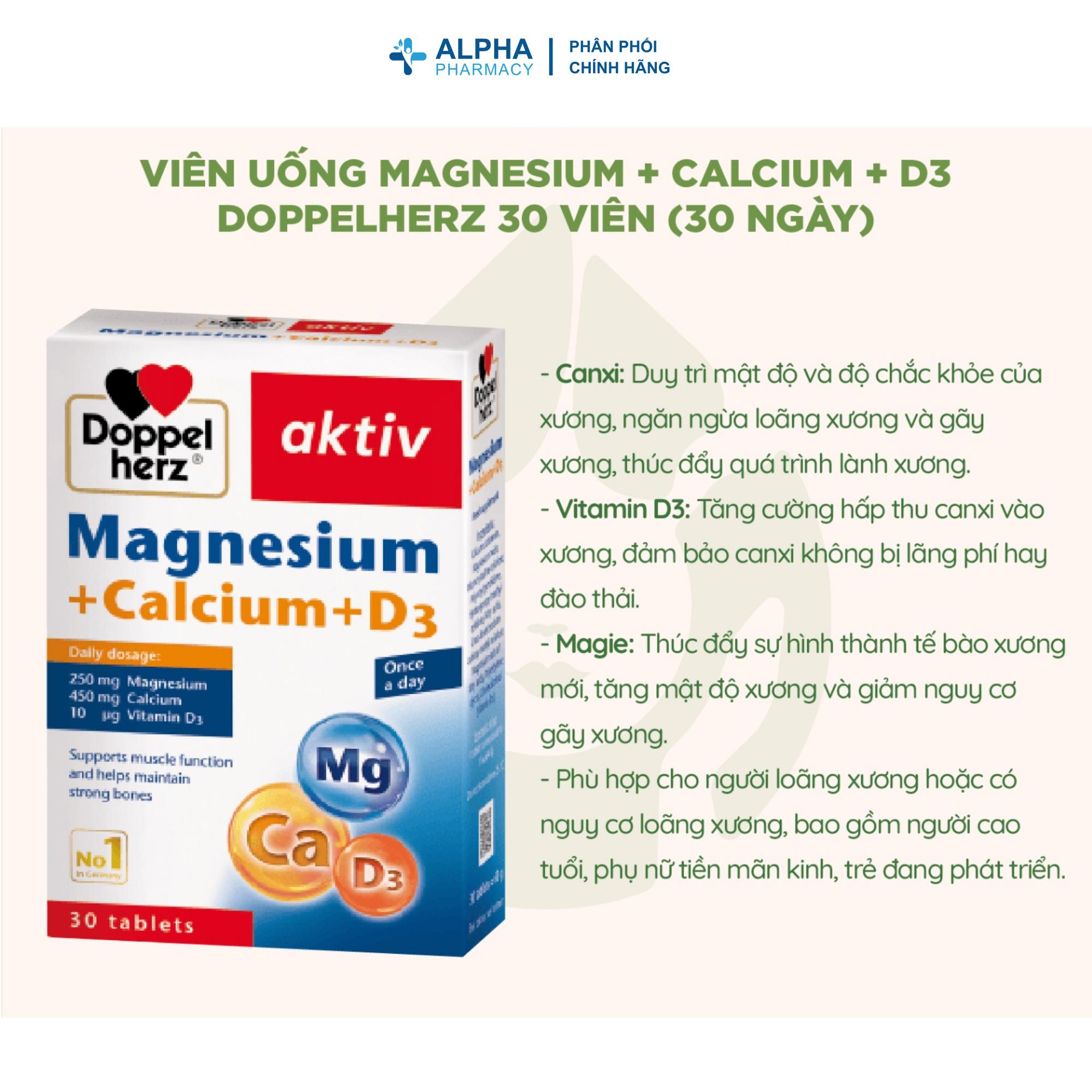 Viên Uống Magnesium+Calcium+D3 Doppelherz Aktiv Hỗ Trợ Cơ Và Xương Khỏe Mạnh - Hộp 30 Viên - Image 2