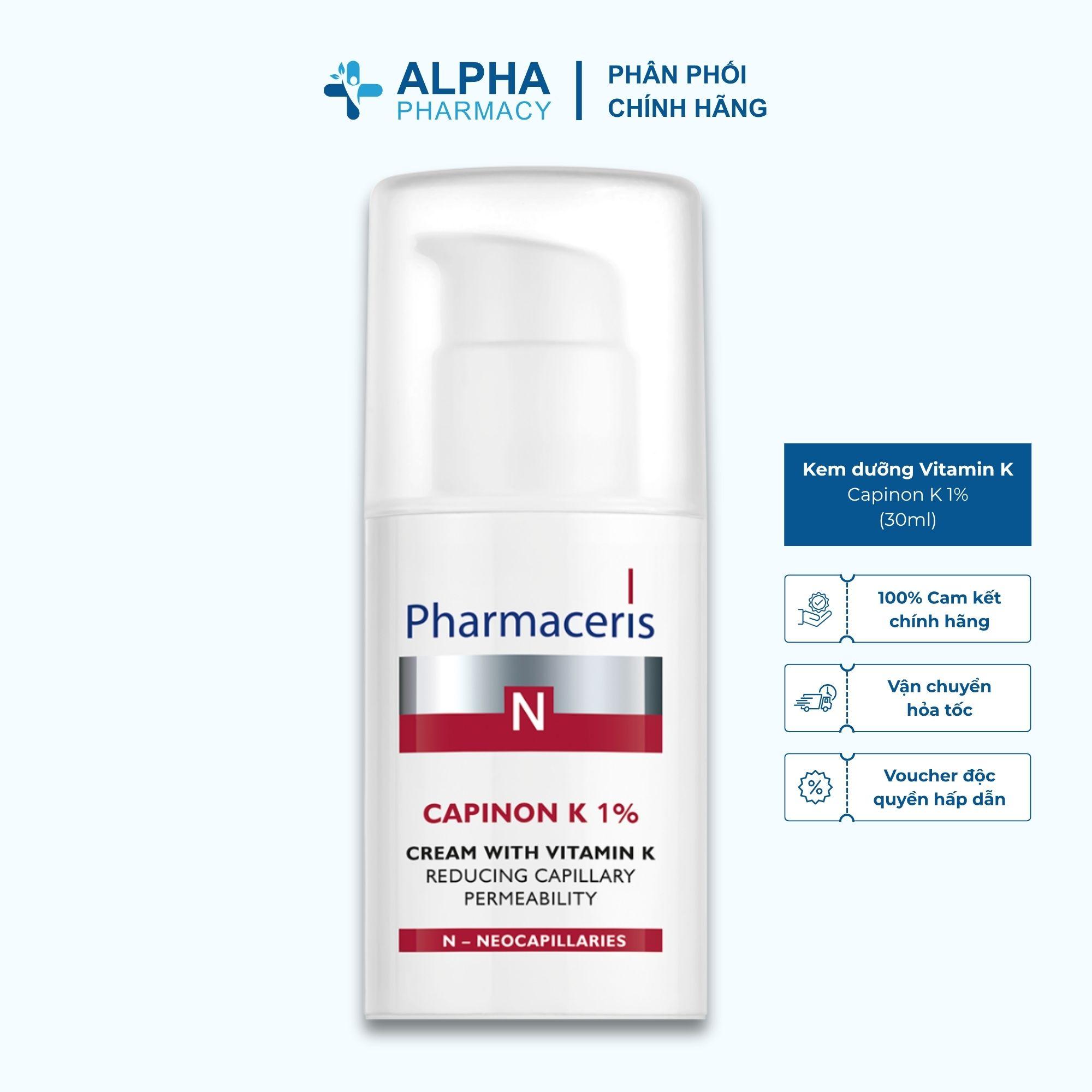 Kem Dưỡng Vitamin K Pharmaceris Capinon K 1% Cho Da Dễ Bị Đỏ, Giãn Mao Mạch – 30ml