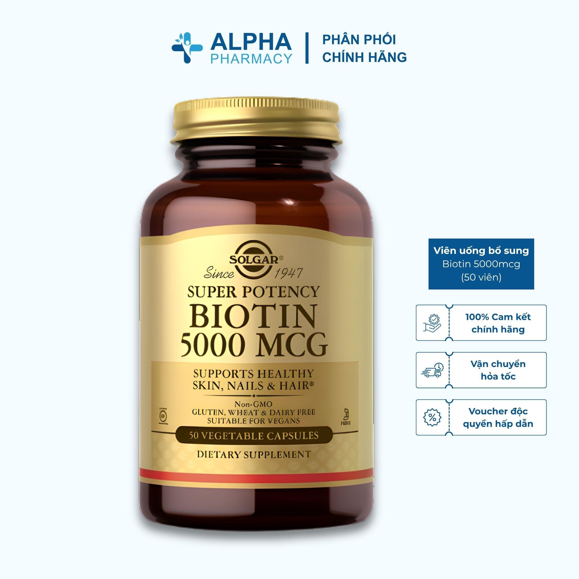 Viên Uống Biotin 5000mcg Solgar Hỗ Trợ Da, Tóc, Móng Khỏe Đẹp – 50 Viên