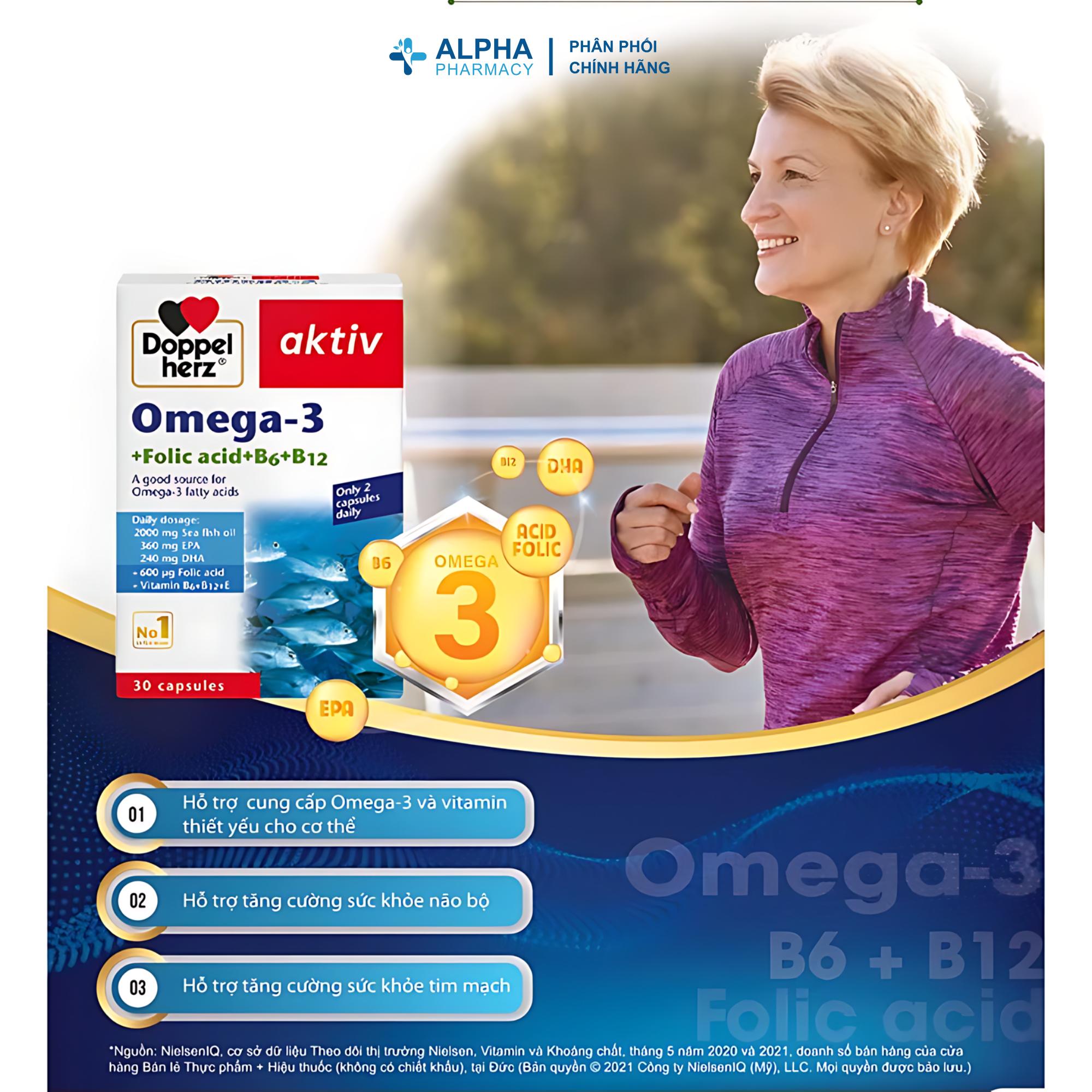 Viên Uống Doppelherz Omega-3 + Folic Acid + B6 + B12 Bổ Sung EPA, DHA – Hộp 30 Viên - Image 2