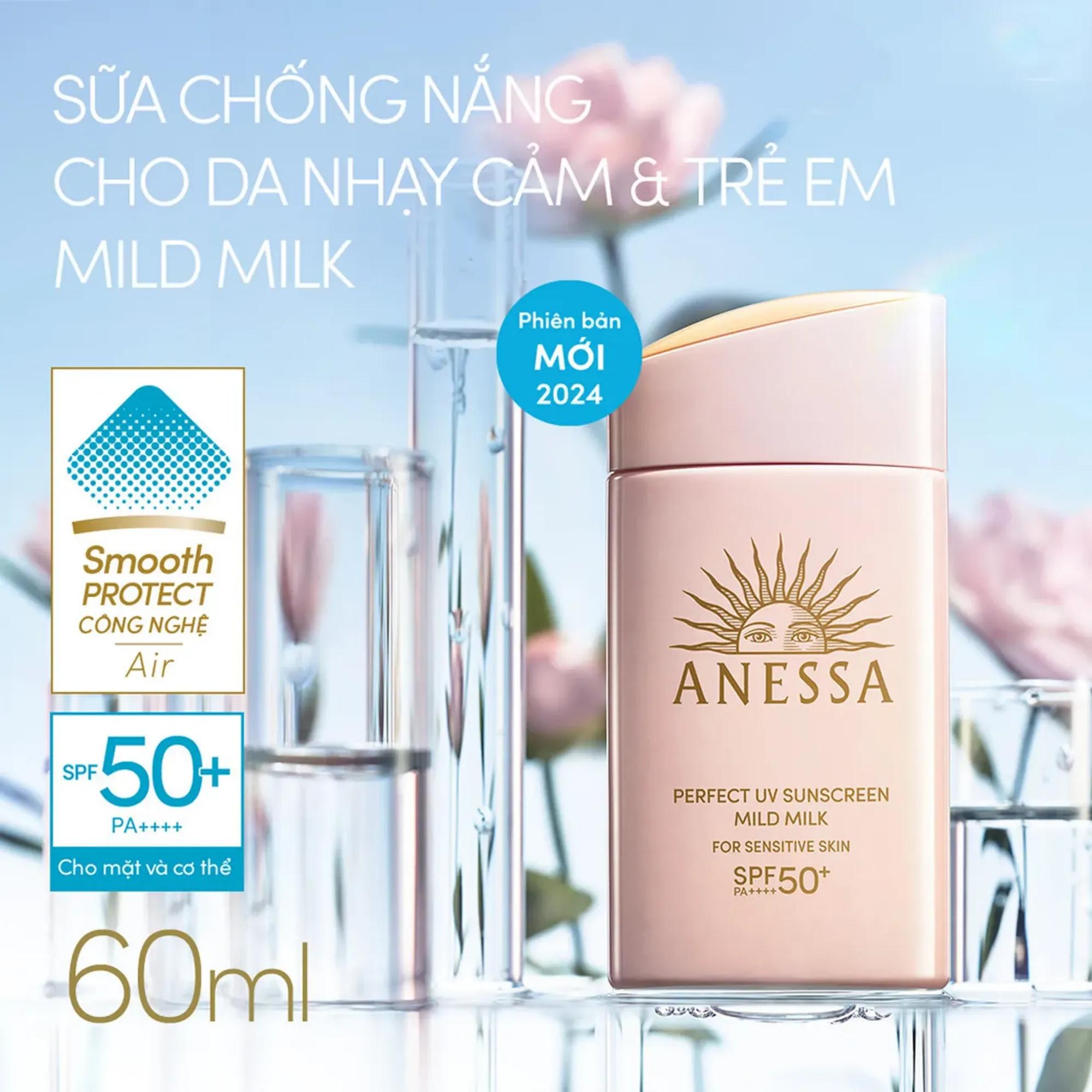 Sữa Chống Nắng Anessa Perfect UV Sunscreen Mild Milk (For Sensitive Skin) SPF50+/PA++++ Cho Da Nhạy Cảm & Trẻ Em - 12ml/60ml (Mới) - Image 2