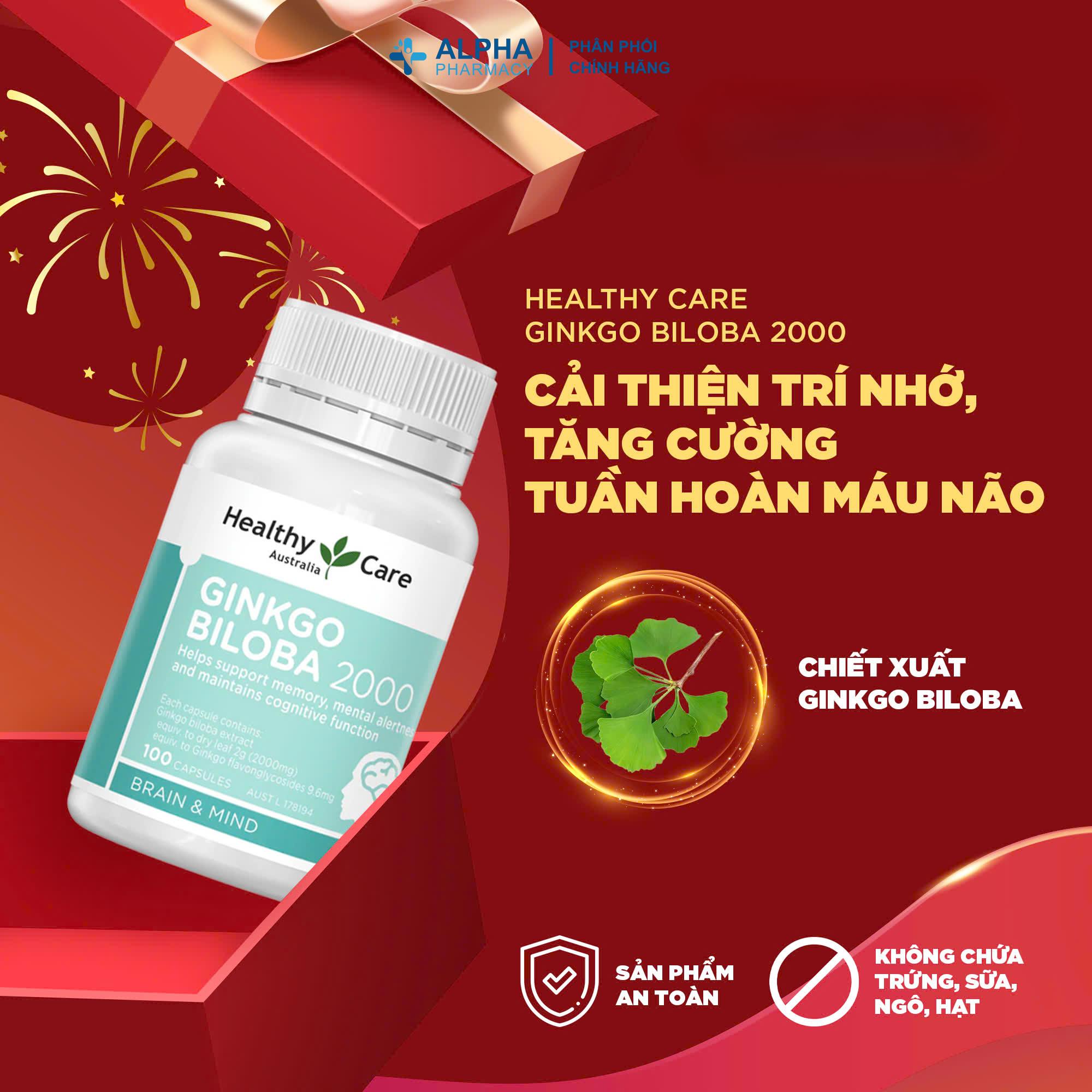 Viên Uống Ginkgo Biloba 2000 Healthy Care Bạch Quả Tăng Cường Trí Nhớ & Tập Trung - Lọ 100 Viên - Image 3