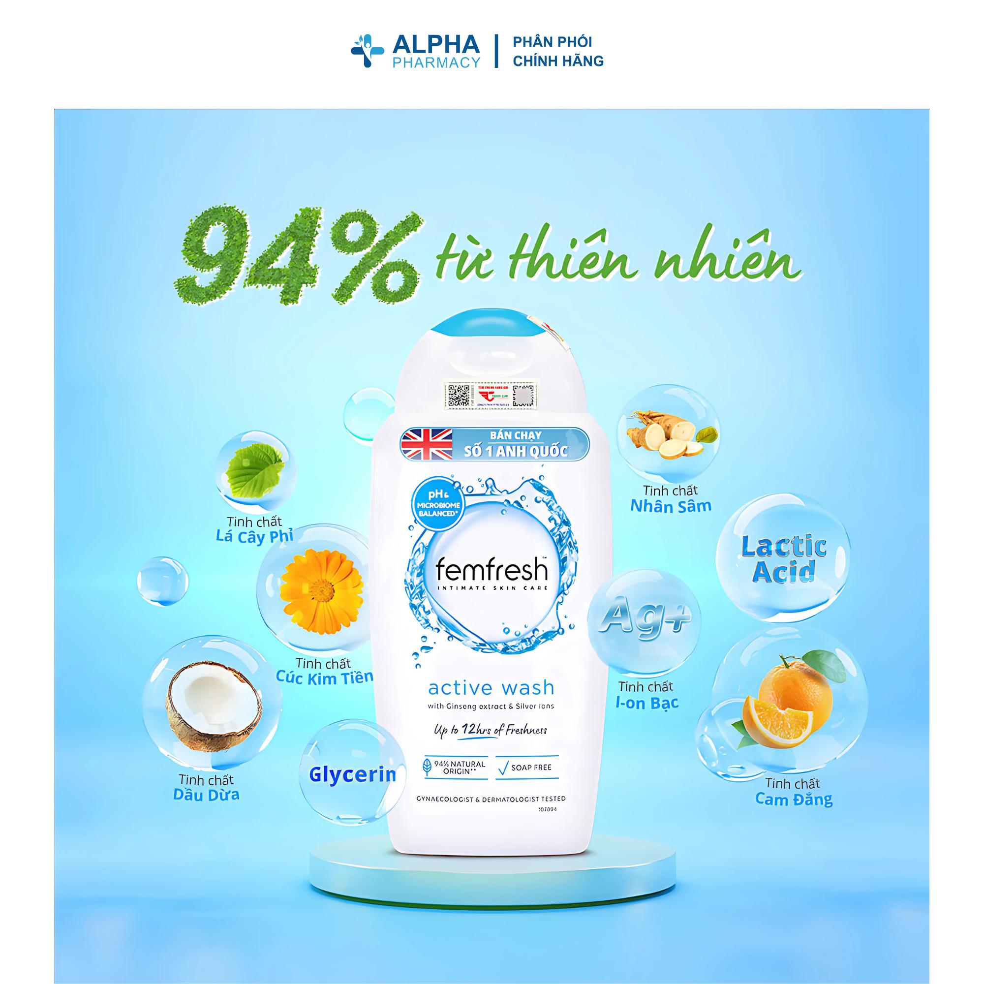 Dung Dịch Vệ Sinh Phụ Nữ Femfresh Active Wash Khử Mùi & Làm Sạch Năng Động – 250ml - Image 4
