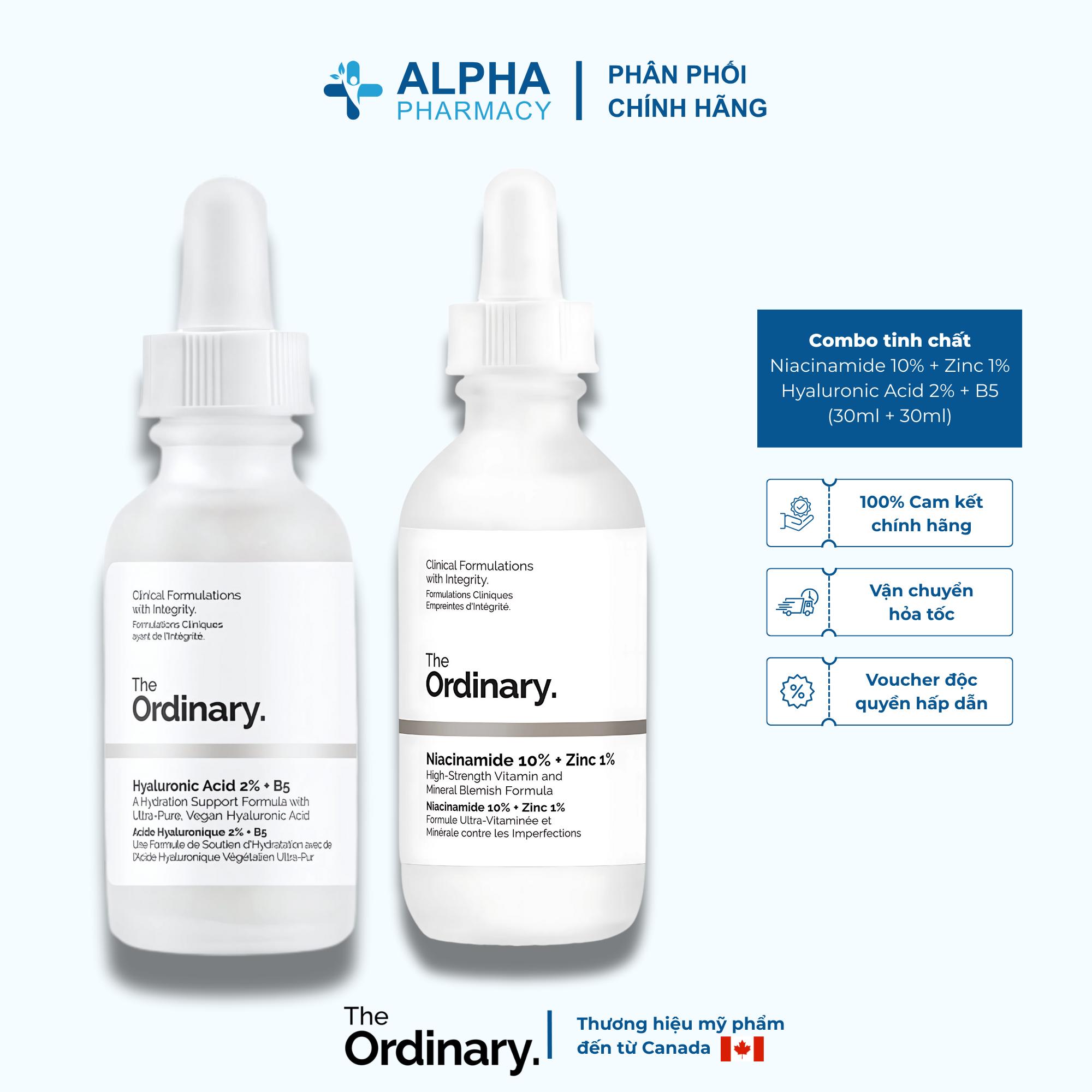 Combo Tinh Chất The Ordinary Niacinamide 10% + Zinc 1% & Tinh Chất Hyaluronic Acid 2% + B5 – 30ml