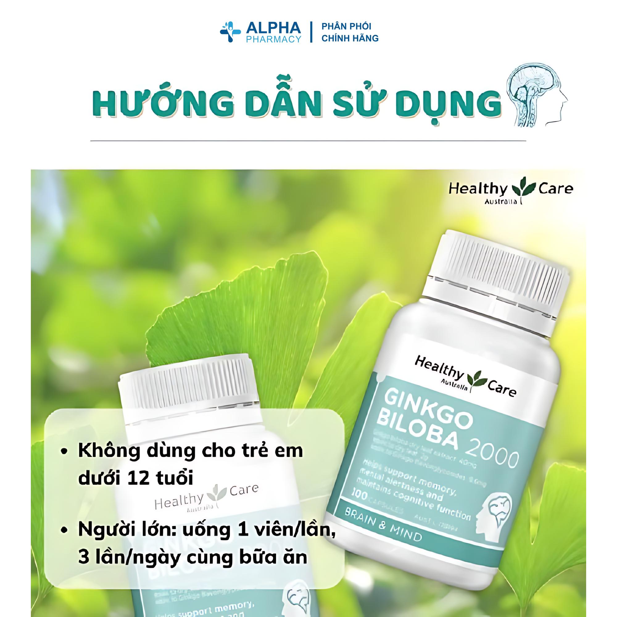 Viên Uống Ginkgo Biloba 2000 Healthy Care Bạch Quả Tăng Cường Trí Nhớ & Tập Trung - Lọ 100 Viên - Image 2