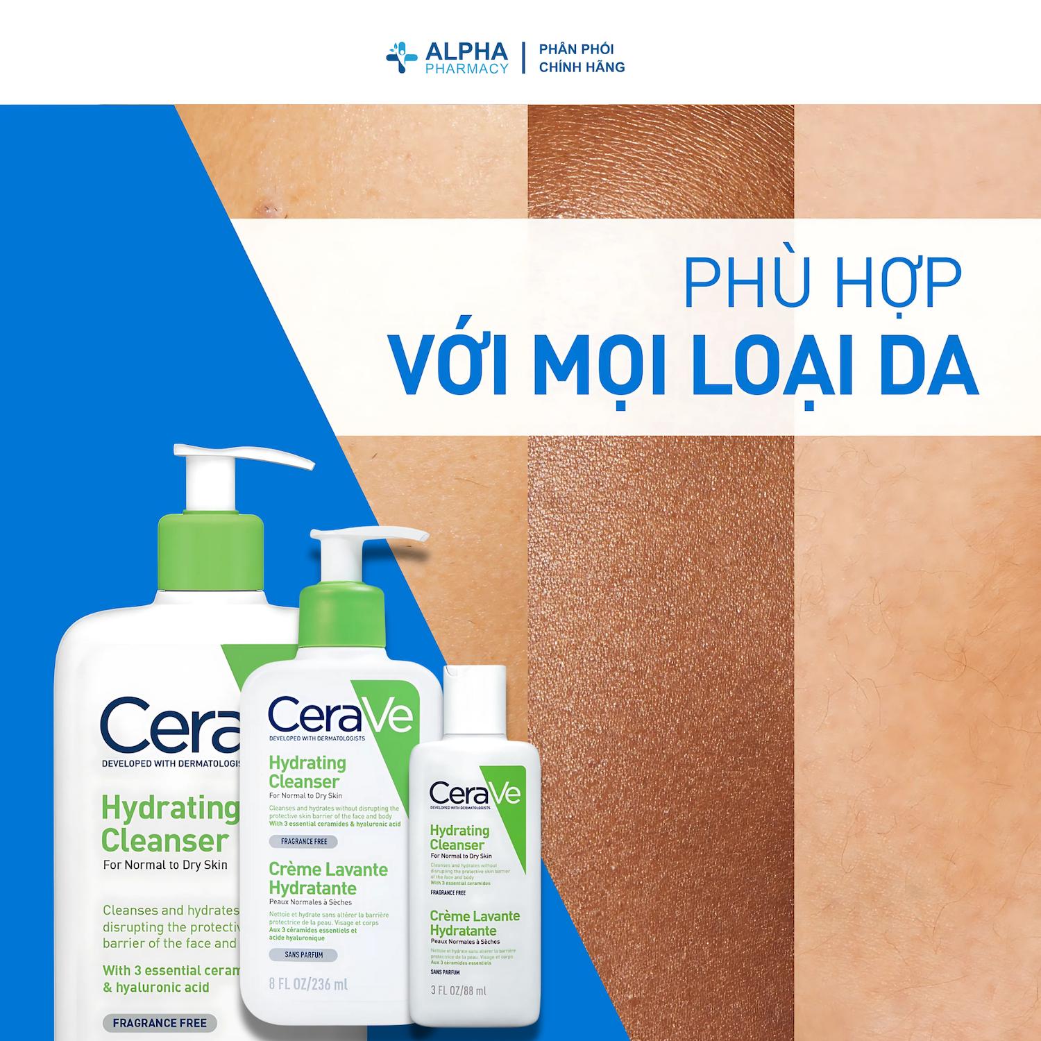 Sữa Rửa Mặt Cerave Hydrating Cleanser Làm Sạch & Cấp Ẩm Cho Da Khô - 88ml/236ml/473ml - Image 4