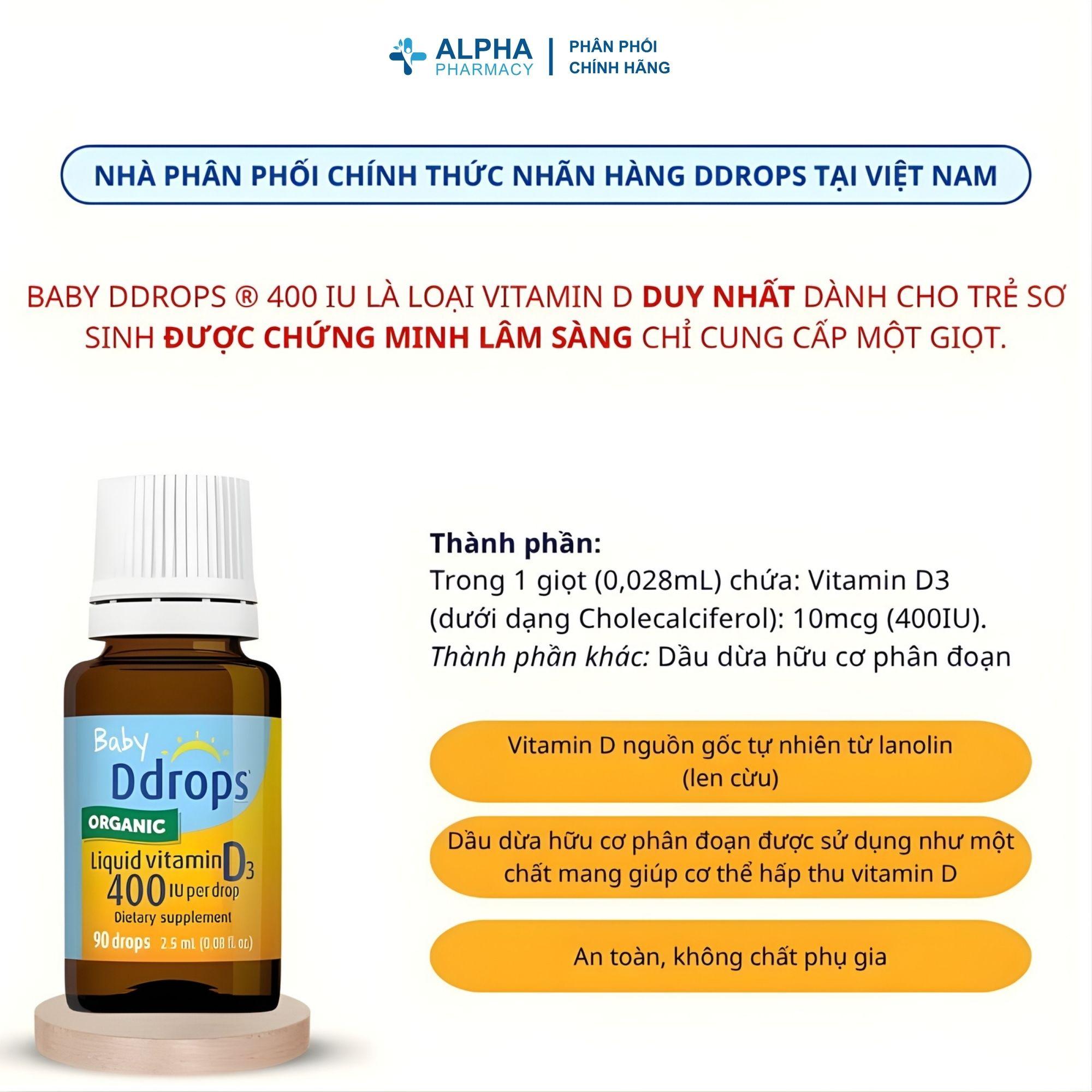 DDROPS Vitamin D3 Baby Drops 400IU Hỗ Trợ Xương Răng Chắc Khỏe, Tăng Đề Kháng Cho Trẻ Sơ Sinh 0+ - 2.5ml - Image 3
