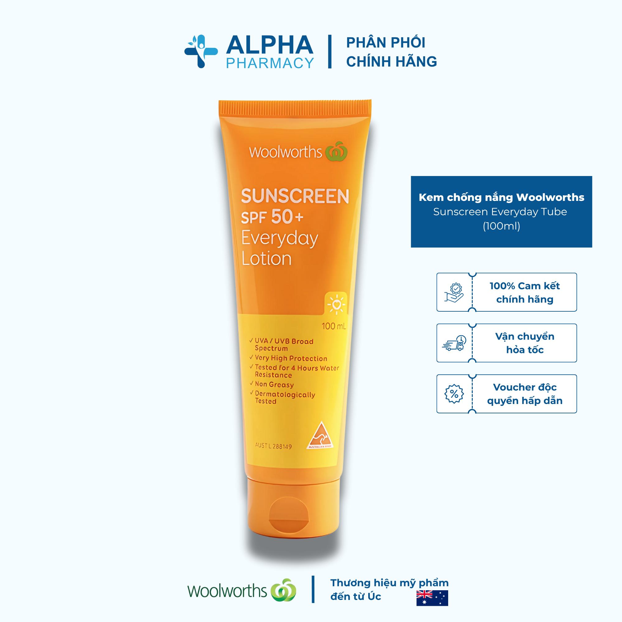 Kem chống nắng Woolworths Sunscreen Everyday Tube Spf 50+ 100ml