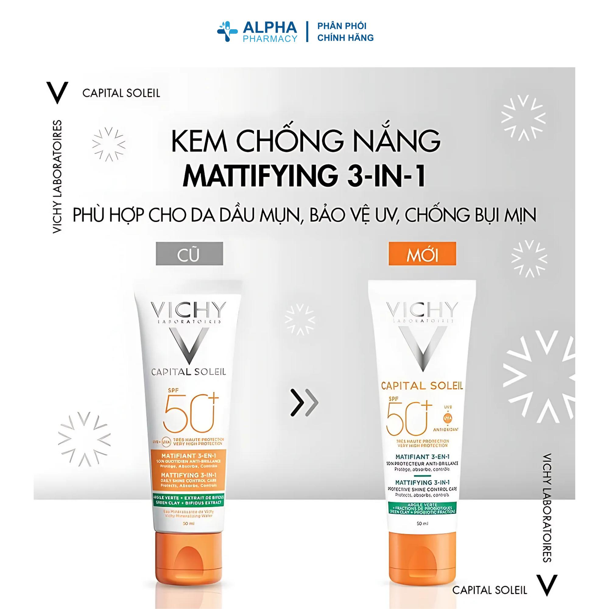 Kem Chống Nắng Vichy Capital Soleil Mattifying 3-in-1 SPF50+ UVB + UVA Chống Ô Nhiễm, Bụi Mịn & Kiềm Dầu – 50ml - Image 3