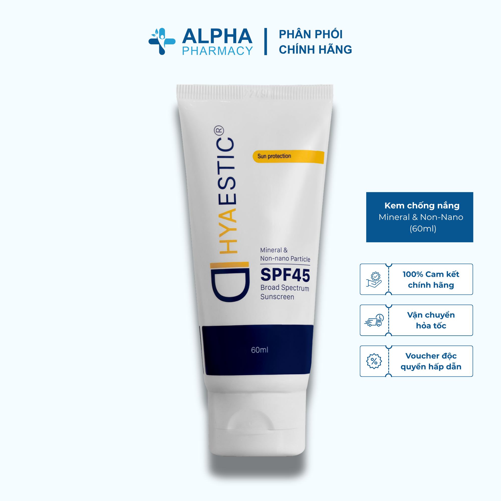 Kem Chống Nắng Dưỡng Ẩm Ngăn Ngừa Tổn Thương Hyaestic Mineral & Non-Nano Particle Broad Spectrum Sunscreen SPF45 - 60ml