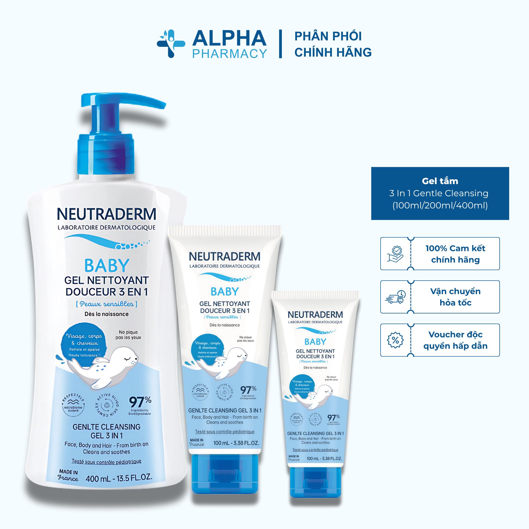 Gel Tắm Neutraderm Neutraderm 3 In 1 Gentle Cleansing Gel Hair Face & Body Dịu Nhẹ Cho Tóc Mặt & Cơ Thể – 100ml/200ml/400ml