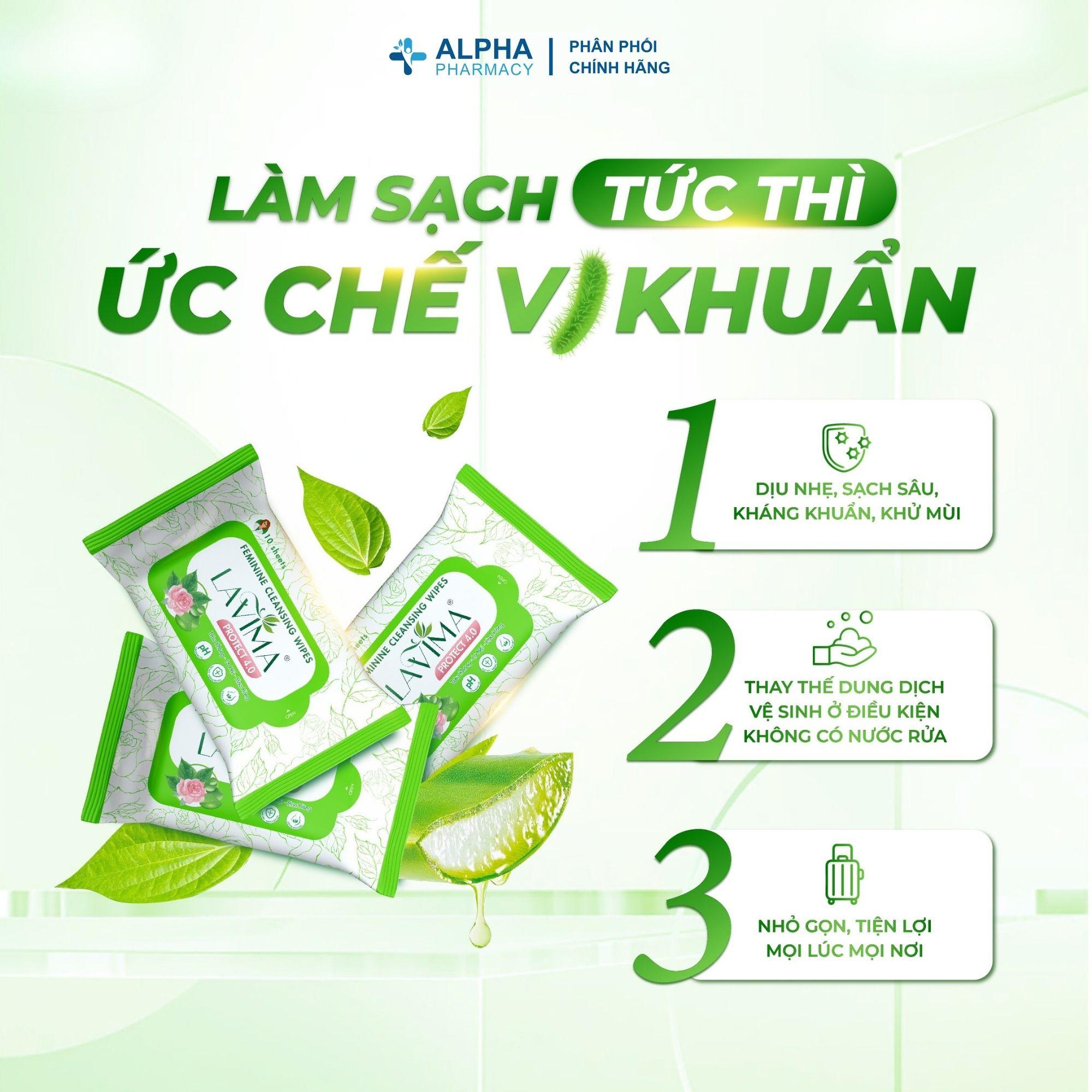 Khăn Ướt Phụ Khoa Lavima Feminine Cleansing Wipes Protect 4.0 - Gói 10 Tờ - Image 2