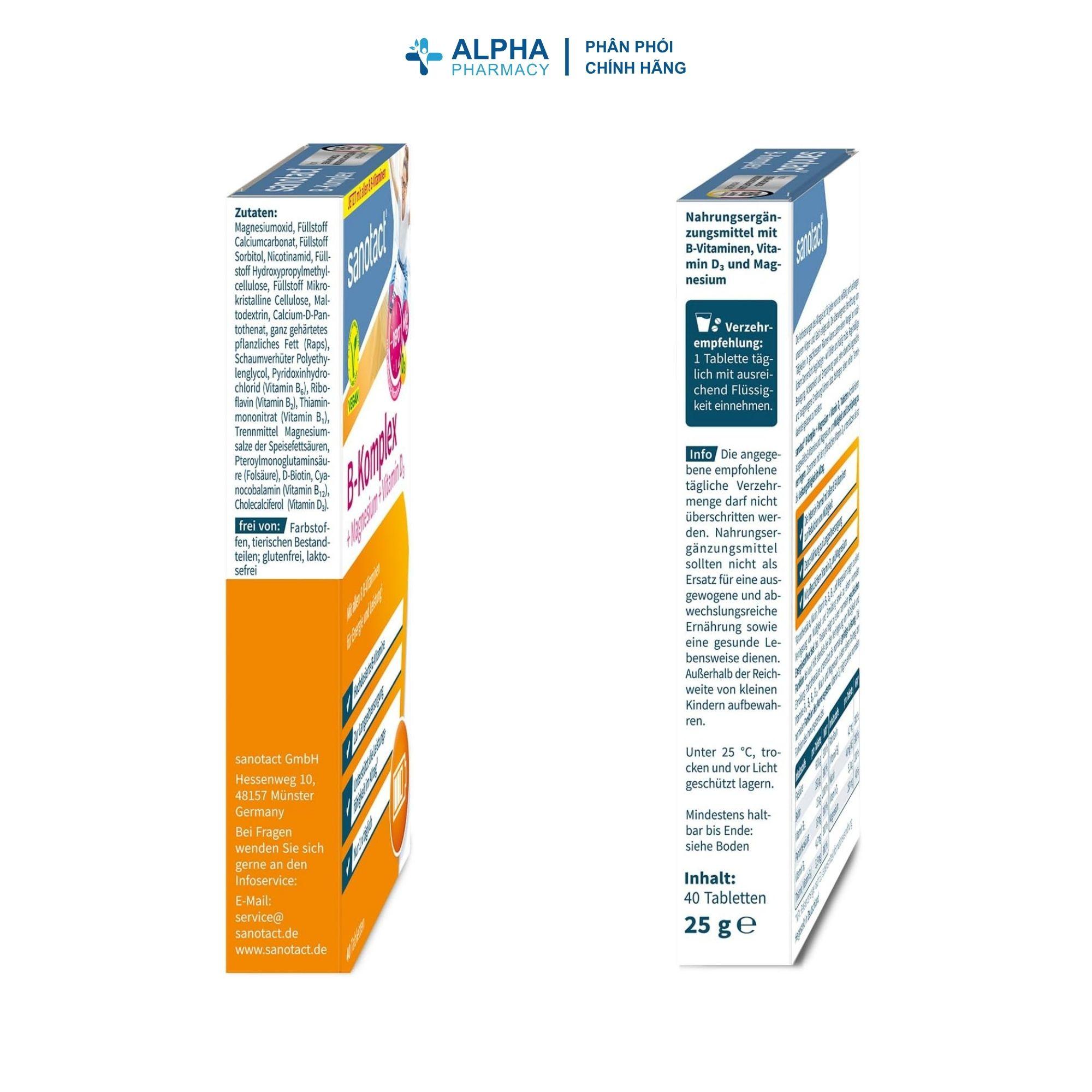 Viên Uống Bổ Sung Vitamin B-Complex + Magie + D3 Sanotact – Hộp 40 Viên - Image 3