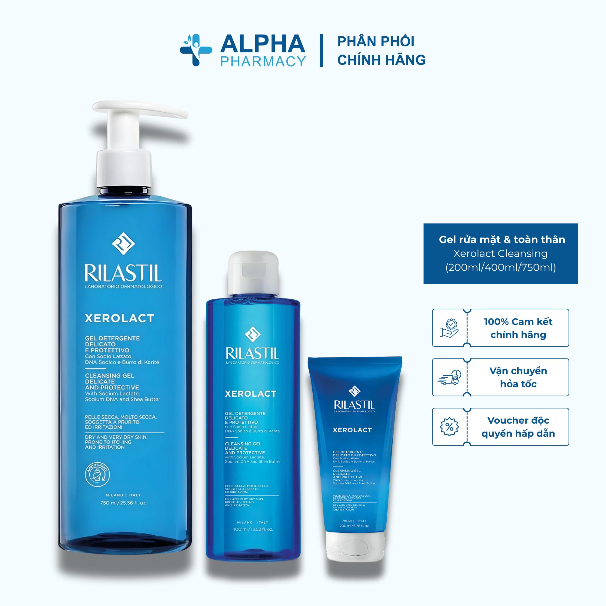Gel Rửa Mặt & Toàn Thân Rilastil Xerolact Cleansing Gel Làm Sạch & Dưỡng Ẩm Da - 200ml/400ml/750ml