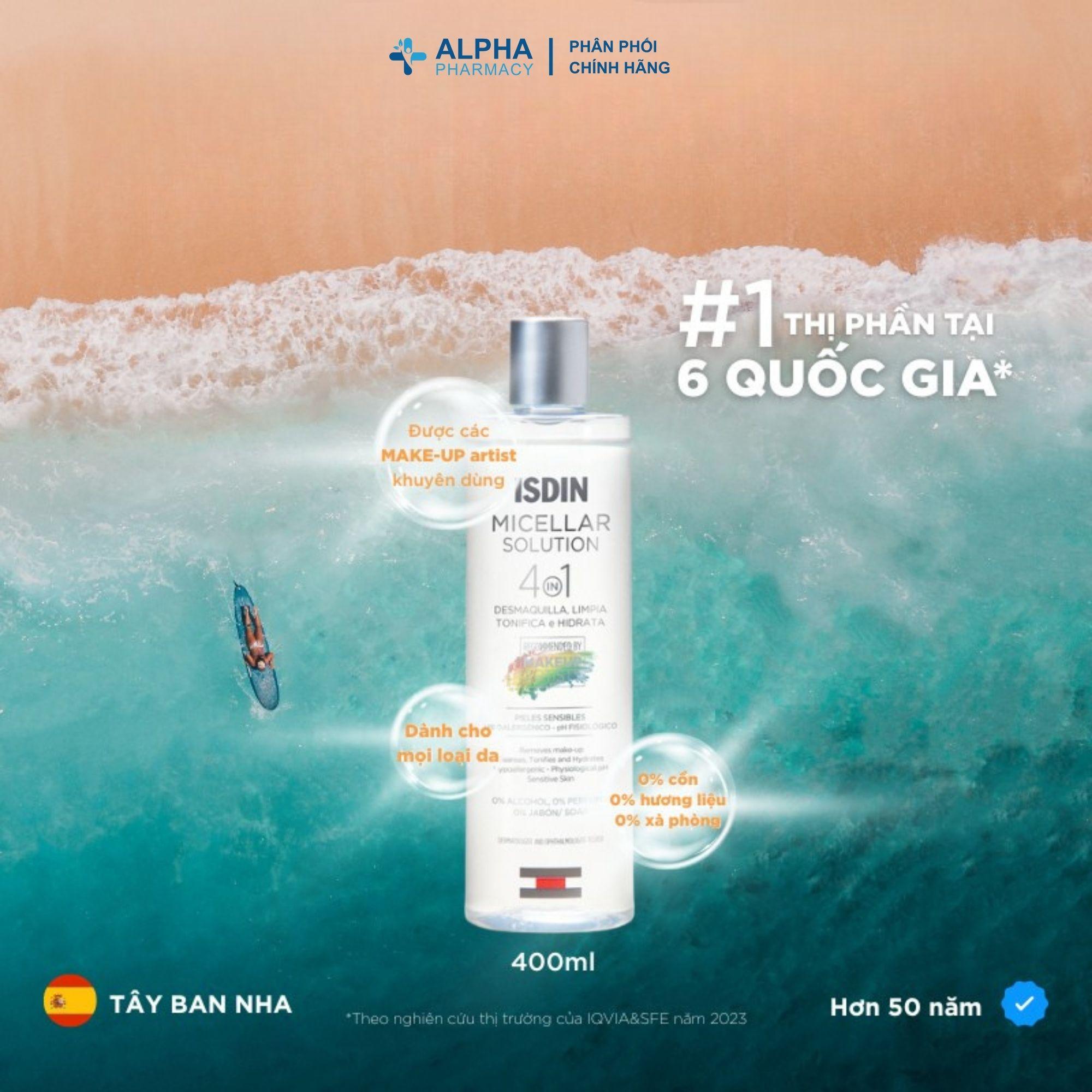 Nước Tẩy Trang Làm Sạch Sâu Isdin Micellar Solution phù Hợp Cho Da Nhạy Cảm – 400ml - Image 2