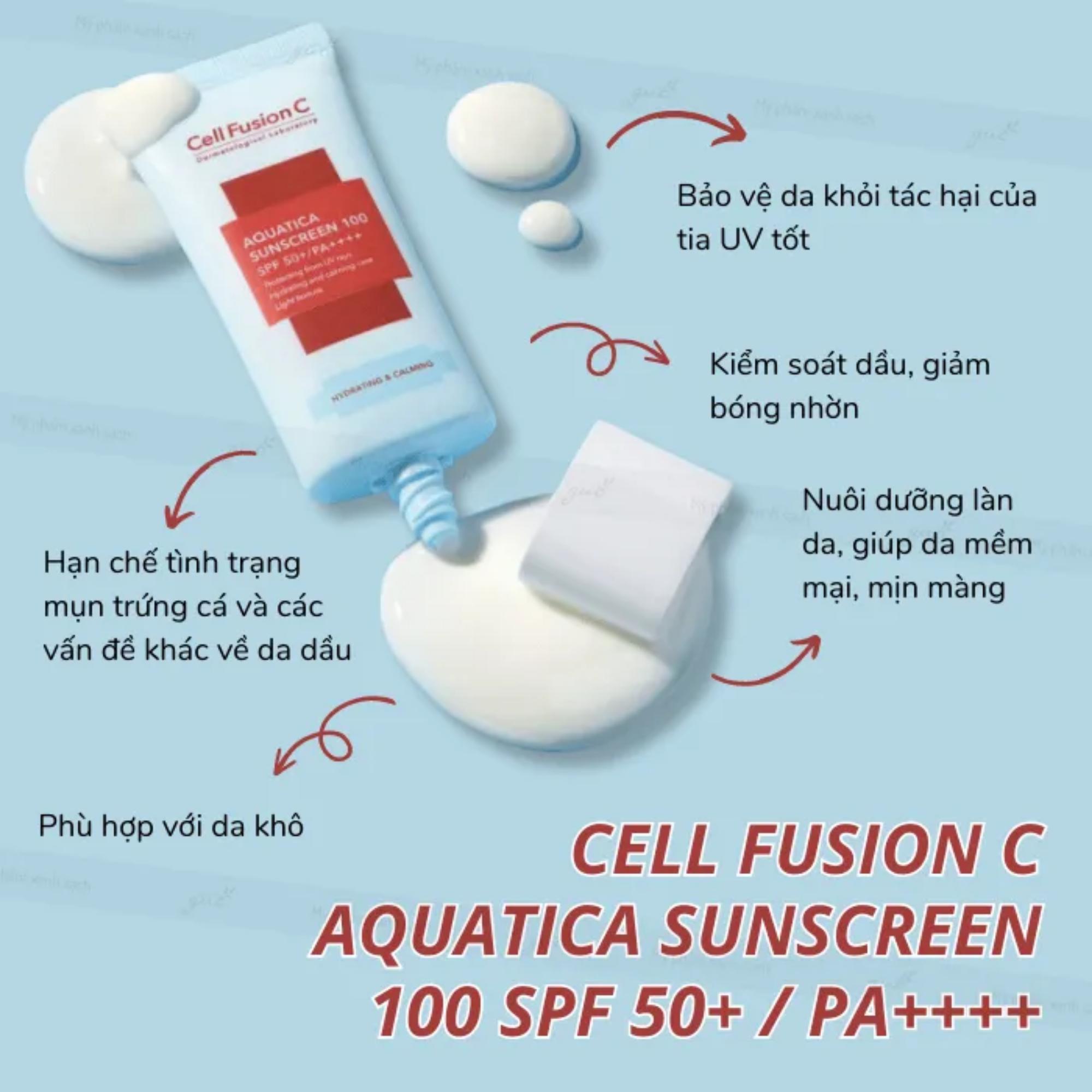 Kem Chống Nắng Cell Fusion C Aquatica Sunscreen 100 SPF50+/PA++++ – 50ml (Xanh Nhạt) - Image 4