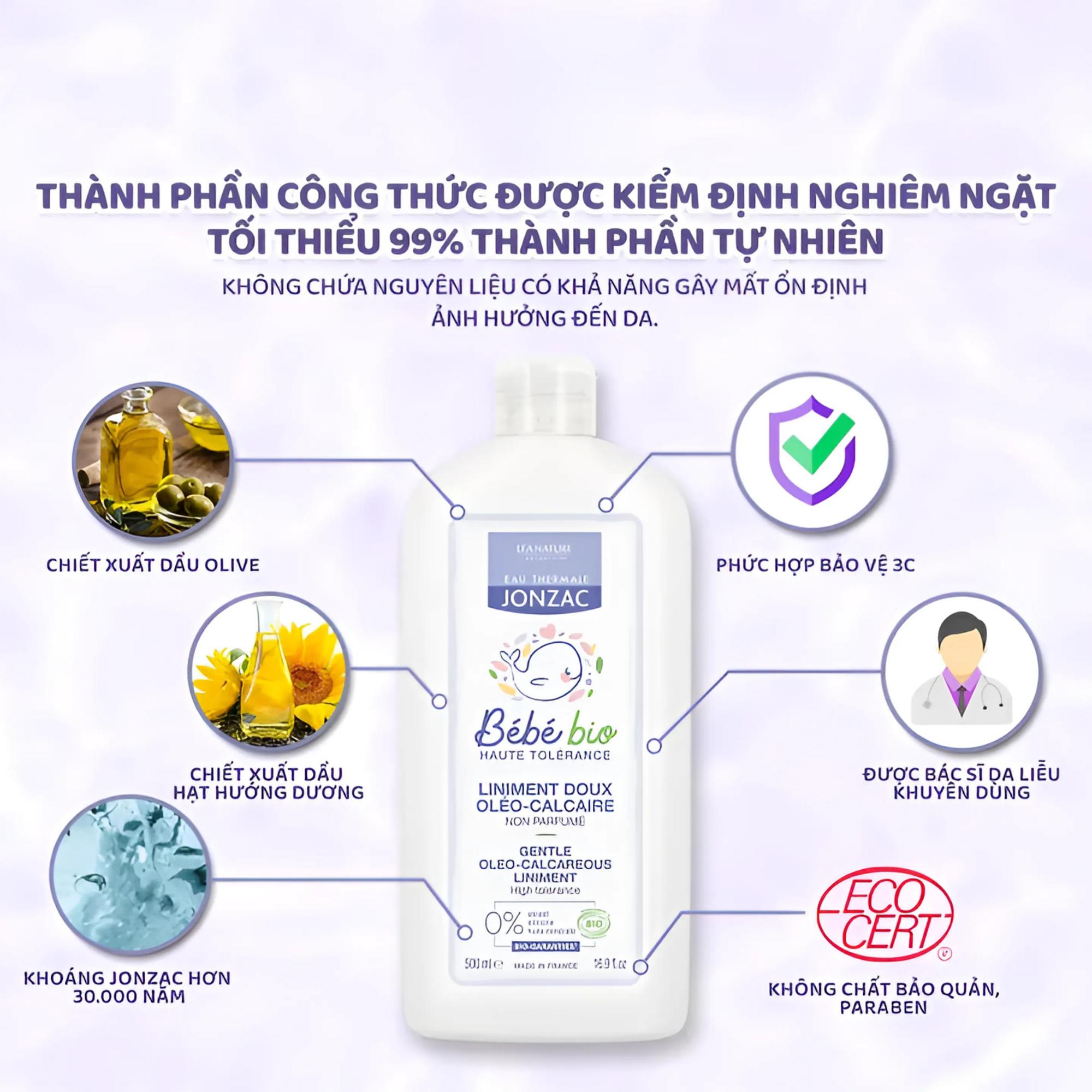 Dung Dịch Vệ Sinh Chống Hăm Tã Hữu Cơ Jonzac Giữ Ẩm, Làm Mềm & Nuôi Dưỡng Da Bé 500ml/1L - Image 3