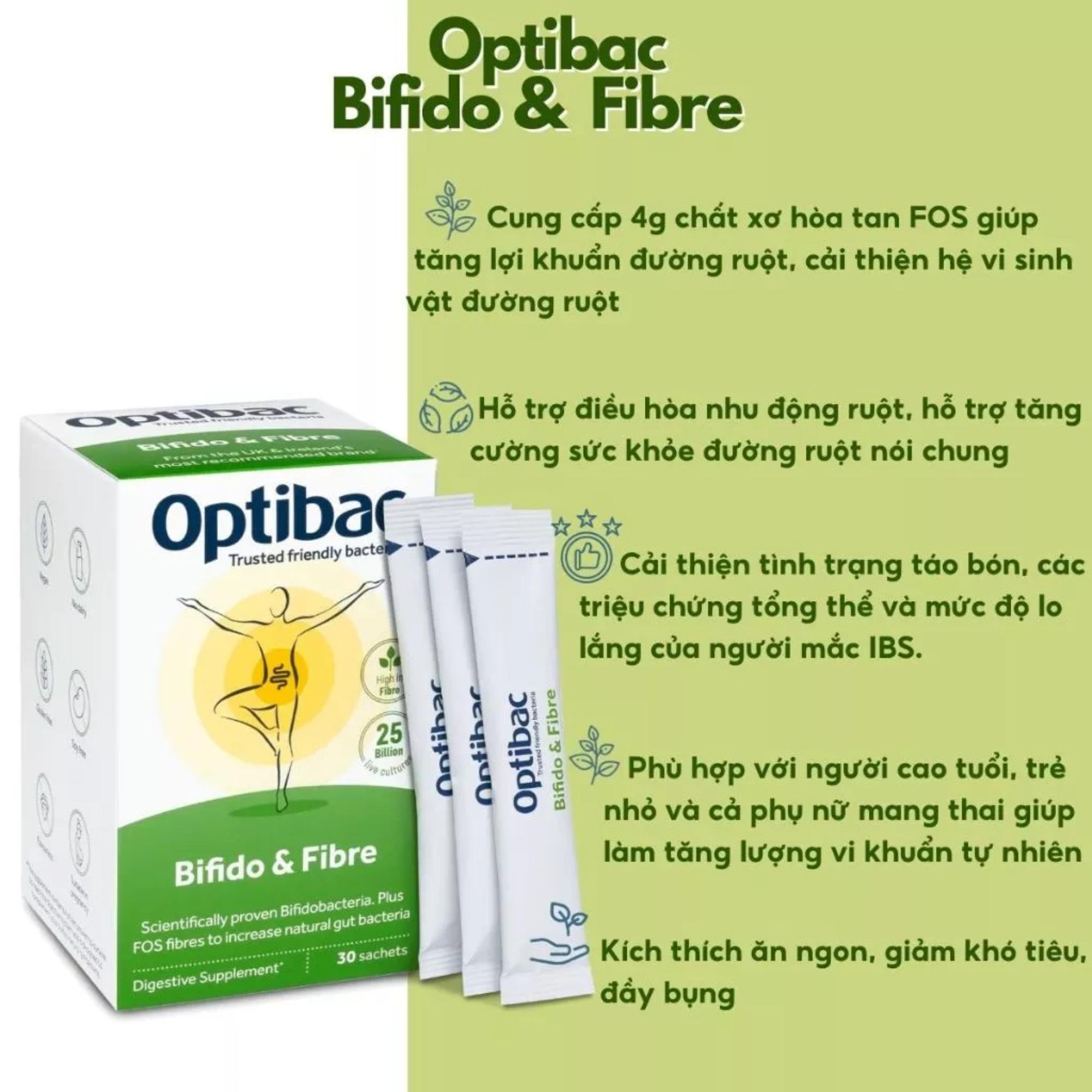 Men Vi Sinh Optibac Bifido & Fibre Bổ Sung Lợi Khuẩn Và Chất Xơ FOS - Hộp 30 Gói - Image 2