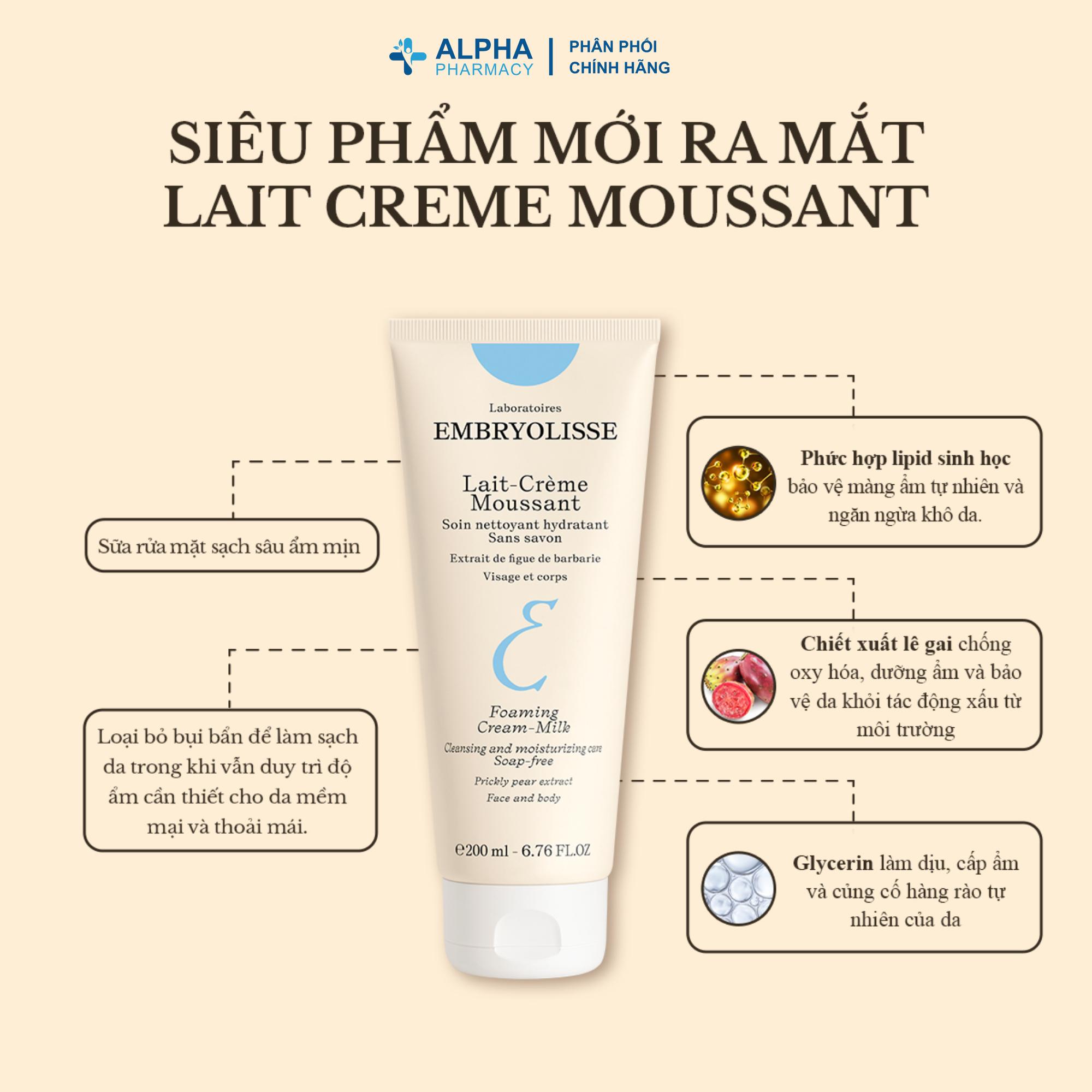 Sữa Rửa Mặt Cấp Ẩm Sâu Embryolisse Lait-Crème Moussant - 200ml - Image 3