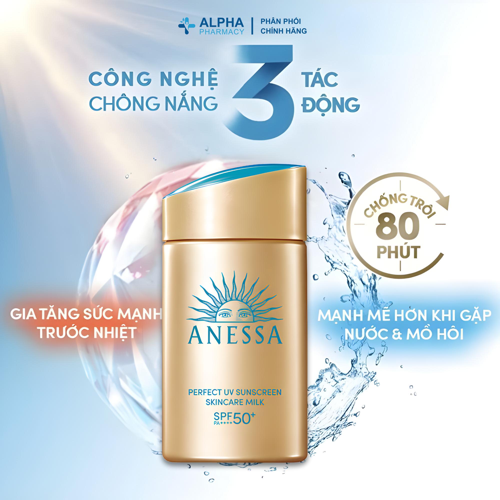 Sữa Chống Nắng Anessa Perfect UV Sunscreen Skincare Milk N SPF50+ PA++++ Dưỡng Da Kiềm Dầu - 12ml/60ml (Bản Mới) - Image 3