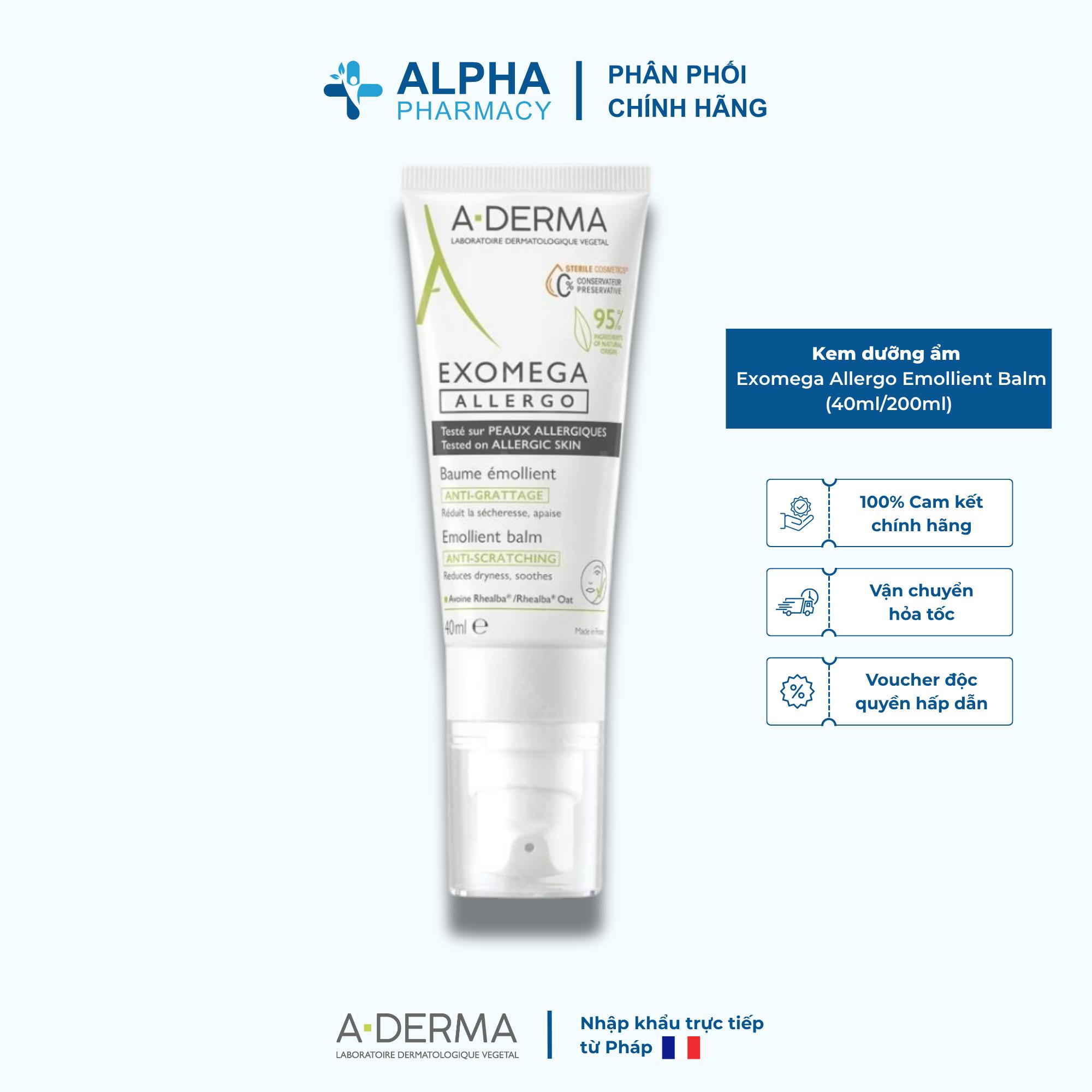 Kem Dưỡng Ẩm Cho Viêm Da Cơ Địa & Dị Ứng A-Derma Exomega Allergo Emollient Balm - 40ml/200ml