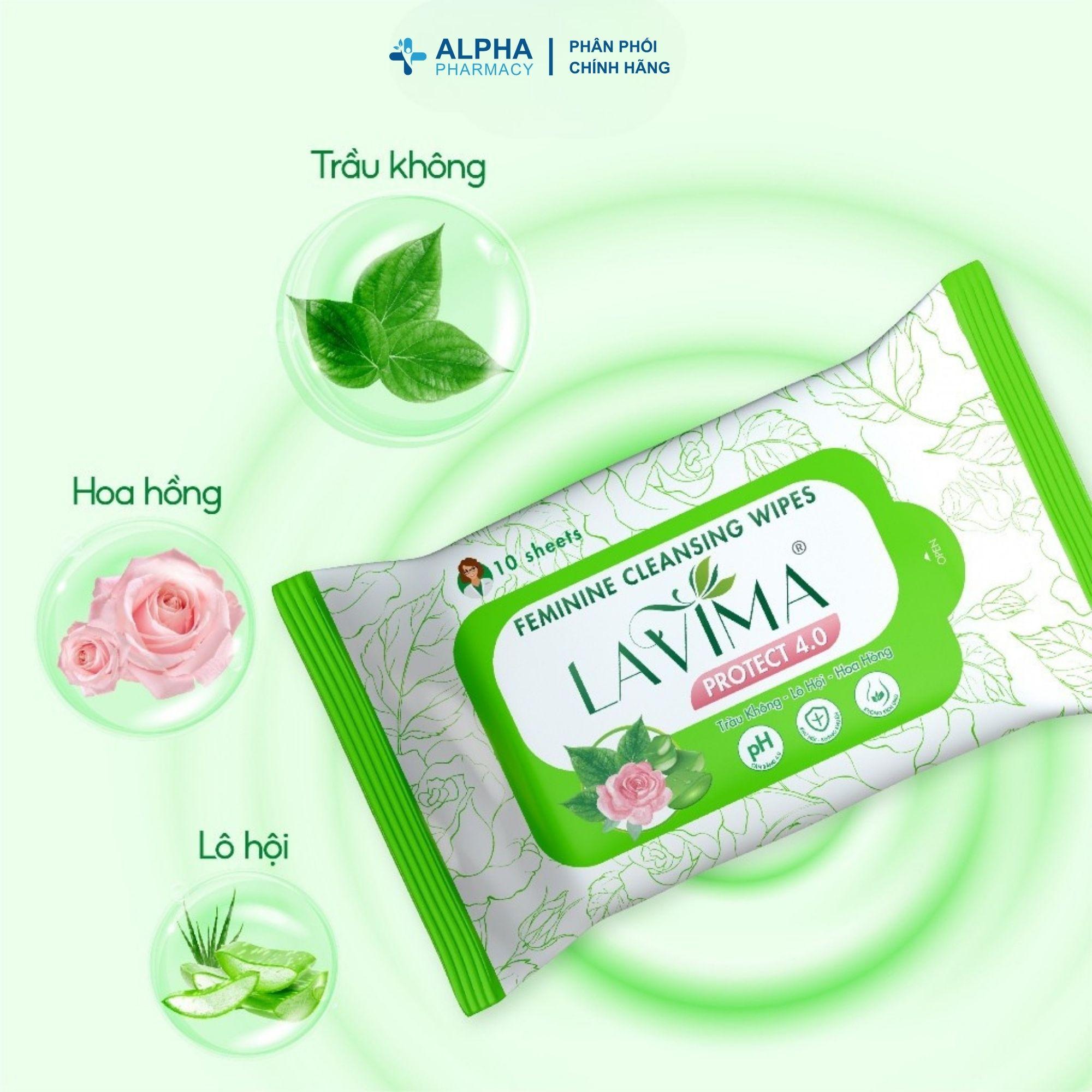 Khăn Ướt Phụ Khoa Lavima Feminine Cleansing Wipes Protect 4.0 - Gói 10 Tờ - Image 3