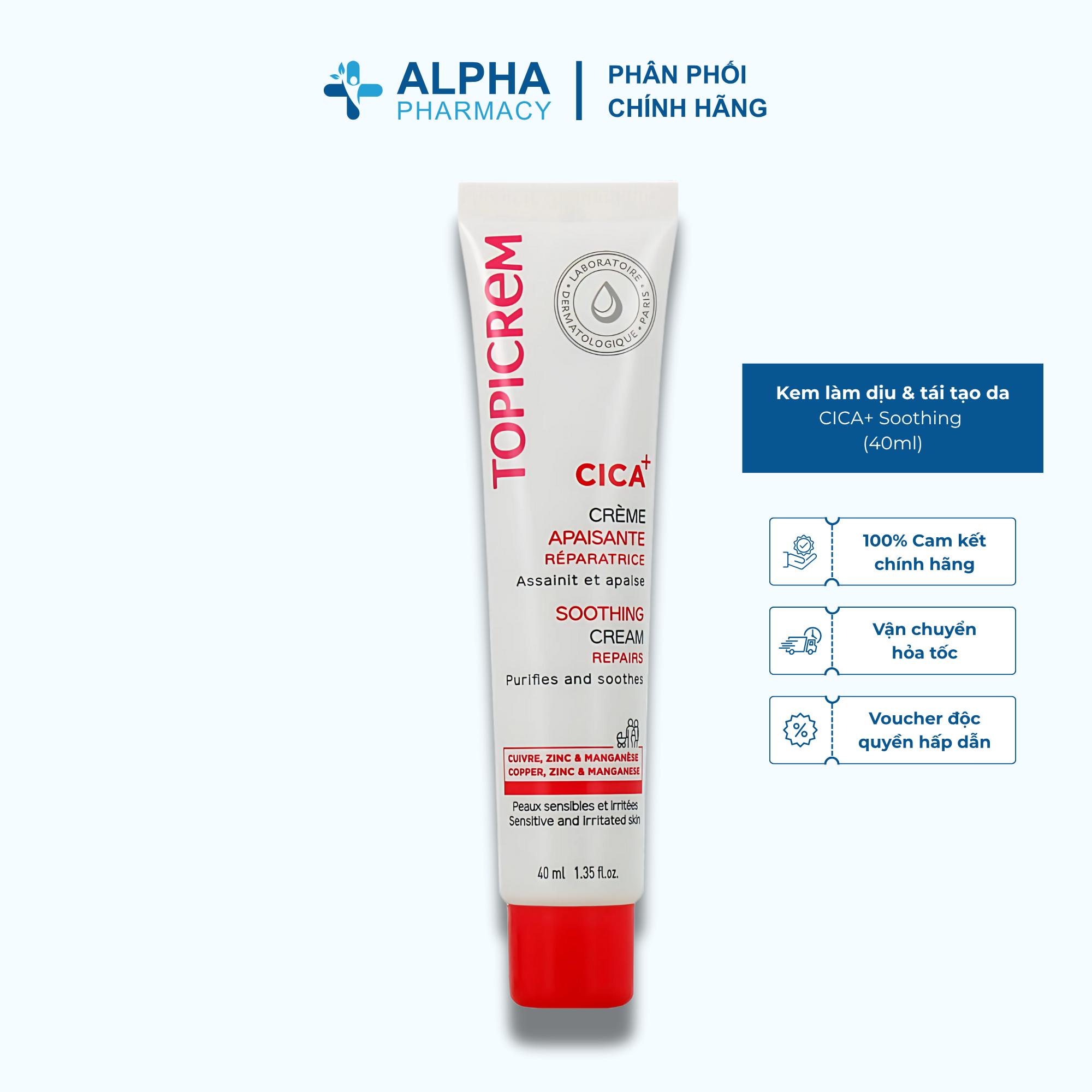 Kem Làm Dịu Và Tái Tạo Da Topicrem CICA+ Soothing Cream Cho Da Tổn Thương - 40ml