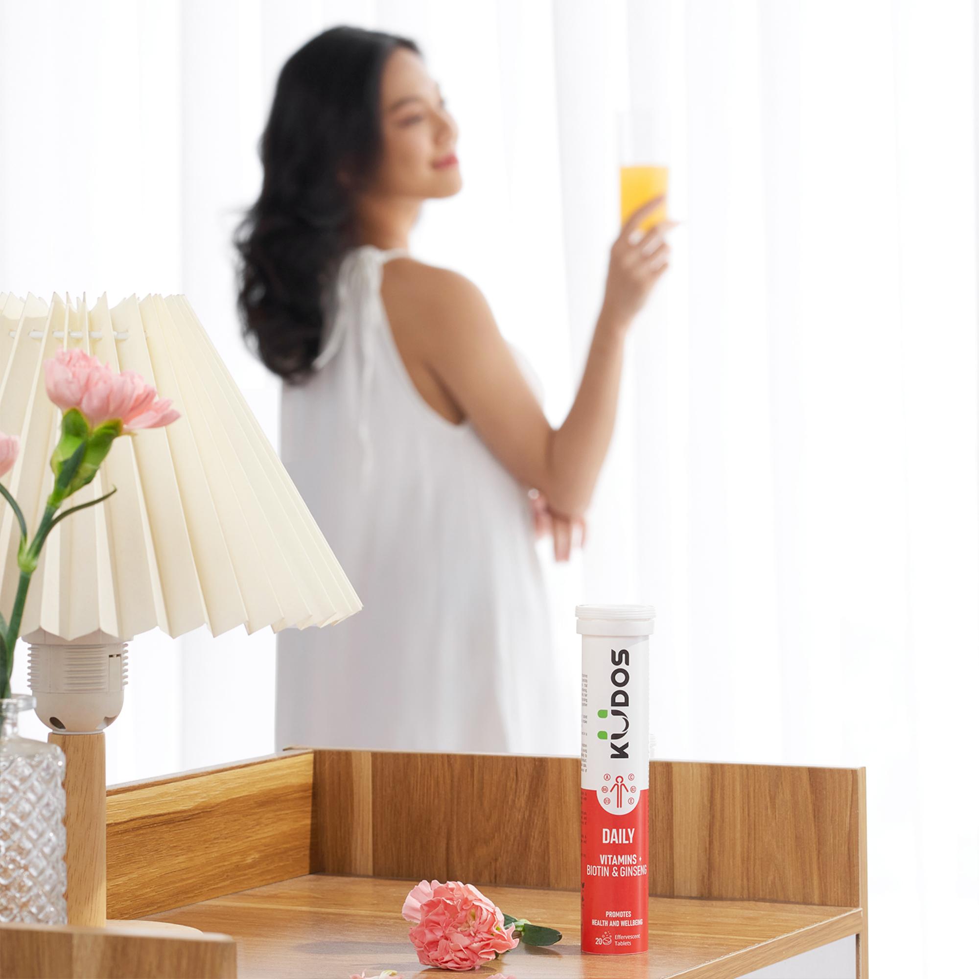 Viên sủi Kudos Daily Vitamins Plus Biotin & Ginseng hương cam giúp bổ sung vitamin cho cơ thể (Tuýp 20 viên) - Image 3