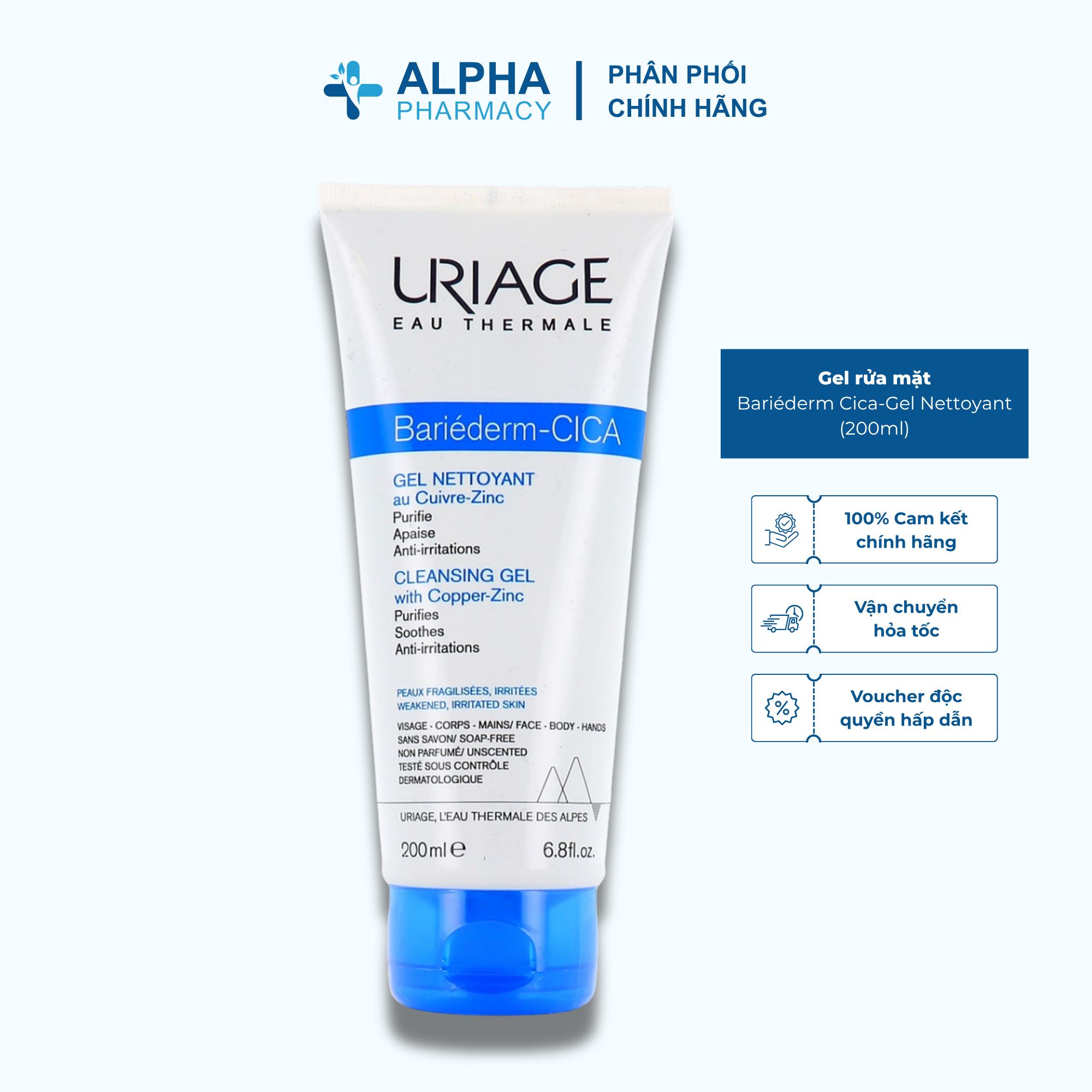 Gel Rửa Mặt Uriage Bariéderm Cica-Gel Nettoyant Làm Sạch Cho Da Dễ Kích Ứng – 200ml