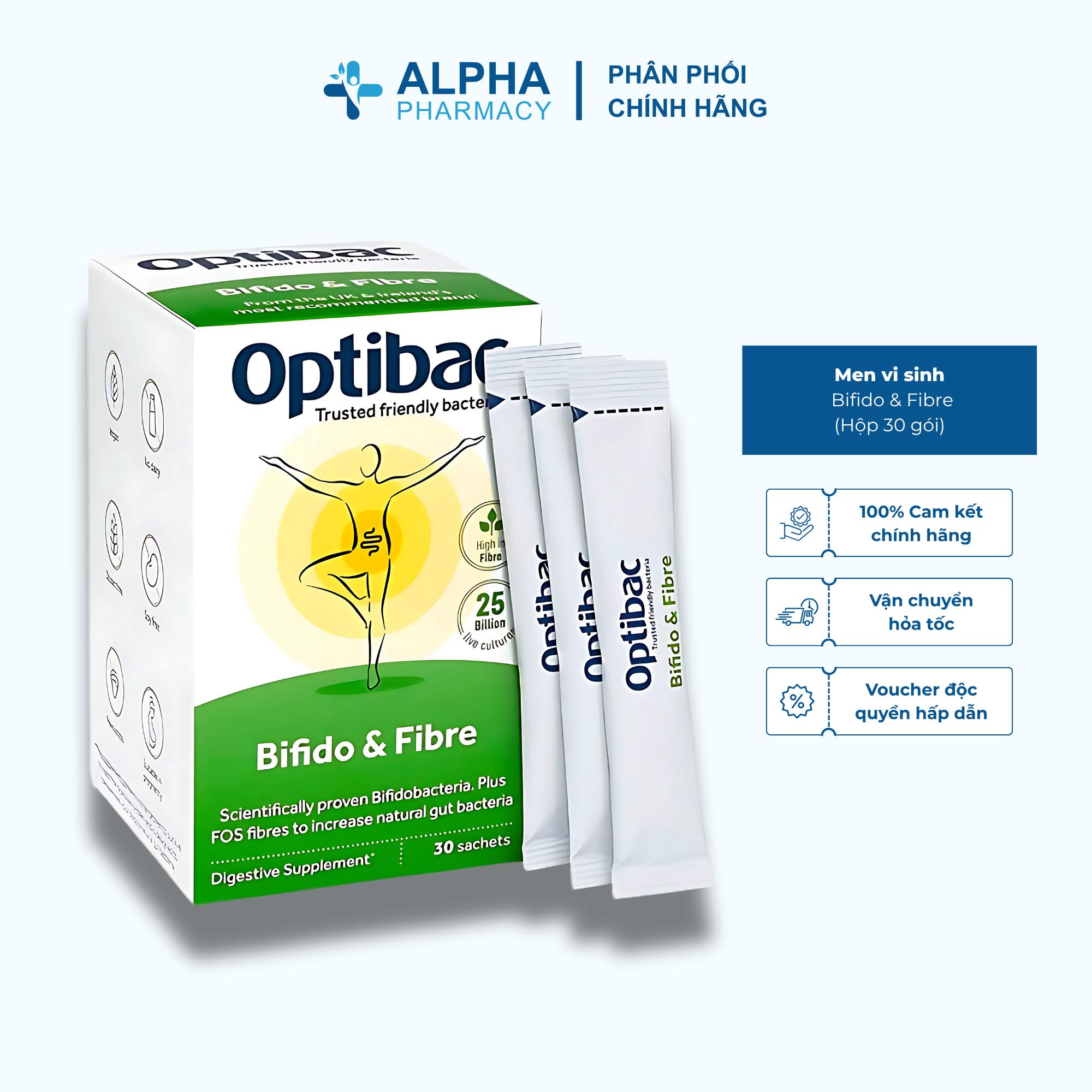 Men Vi Sinh Optibac Bifido & Fibre Bổ Sung Lợi Khuẩn Và Chất Xơ FOS - Hộp 30 Gói