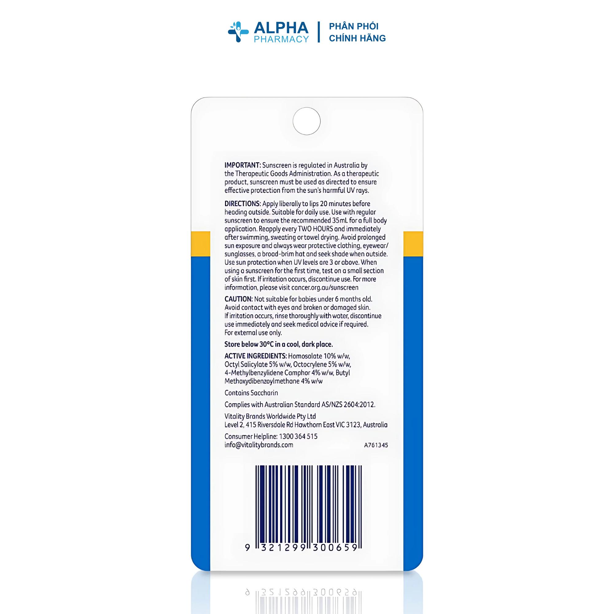 Son Dưỡng Môi Chống Nắng Cancer Council Ultra Suncreen Lip Balm SPF50+ Bảo Vệ & Dưỡng Ẩm Môi Hiệu Quả - 4g - Image 2