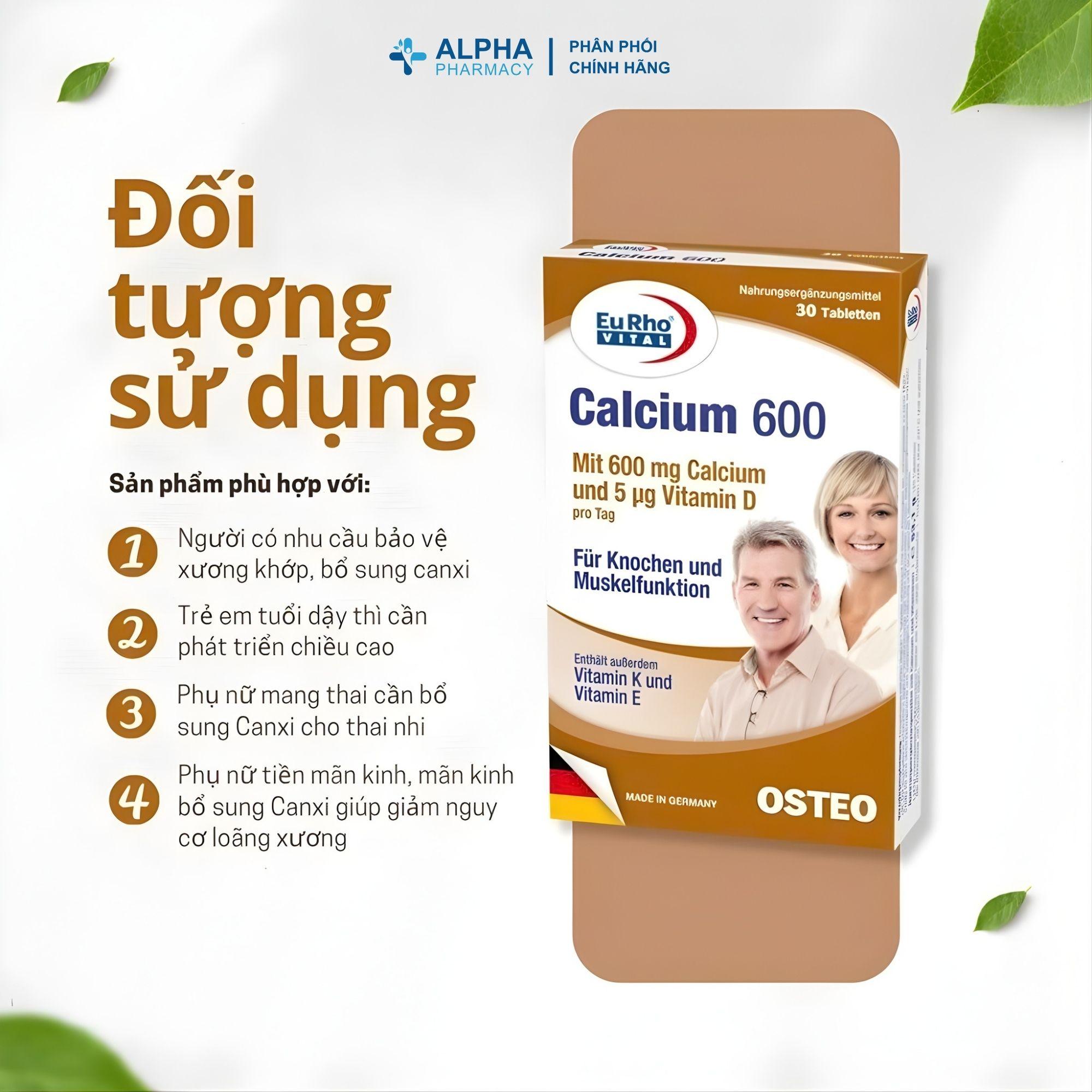 Thực Phẩm Bảo Vệ Sức Khỏe EuRho Vital Calcium 600 Giúp Xương Khỏe Mạnh, Phòng Ngừa Loãng Xương - Image 3