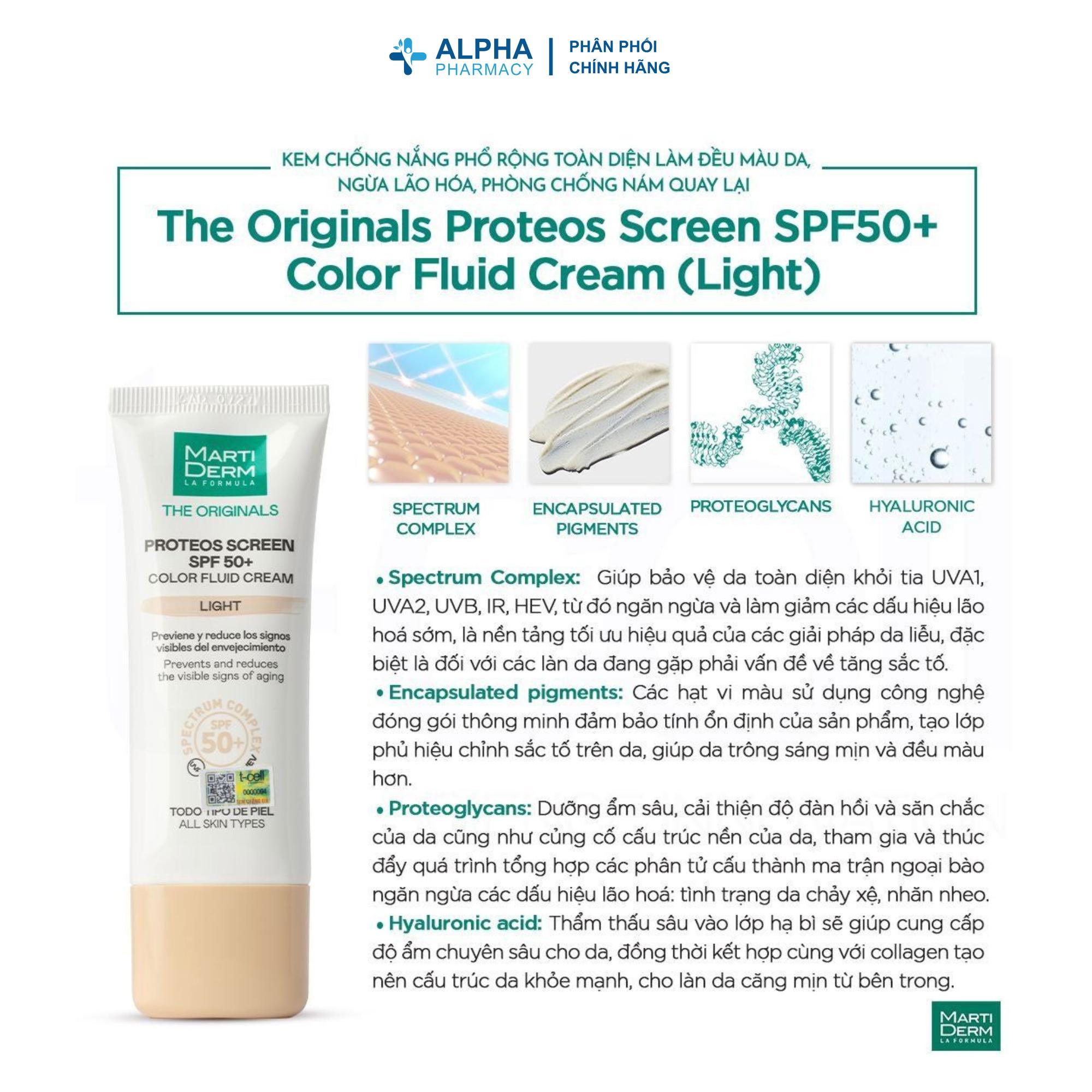 Kem Chống Nắng Ngừa Sạm Nám MartiDerm The Originals Proteos Screen SPF50+ Color Fluid Cream Light – 40ml - Image 3