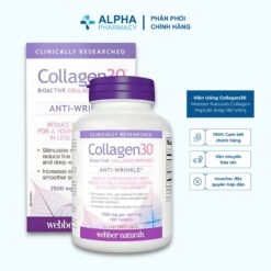 Viên Uống Collagen30 Webber Naturals Collagen Peptide Hoạt Tính Cao Hỗ Trợ Giảm Nếp Nhăn – Hộp 180 Viên